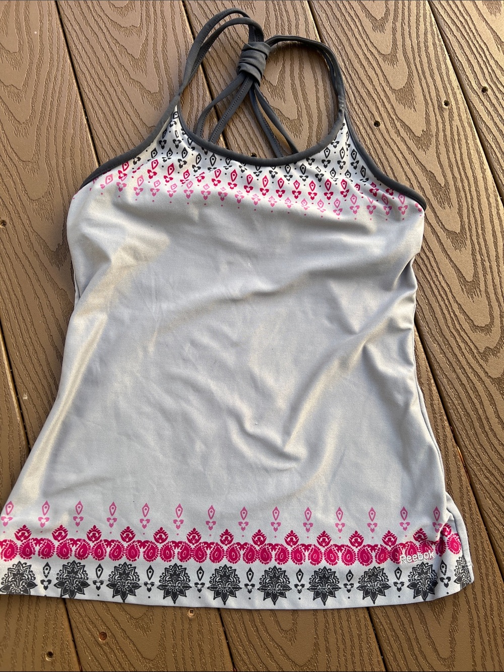 Reebok Light Gray Racerback Tank with Pink & Black Print